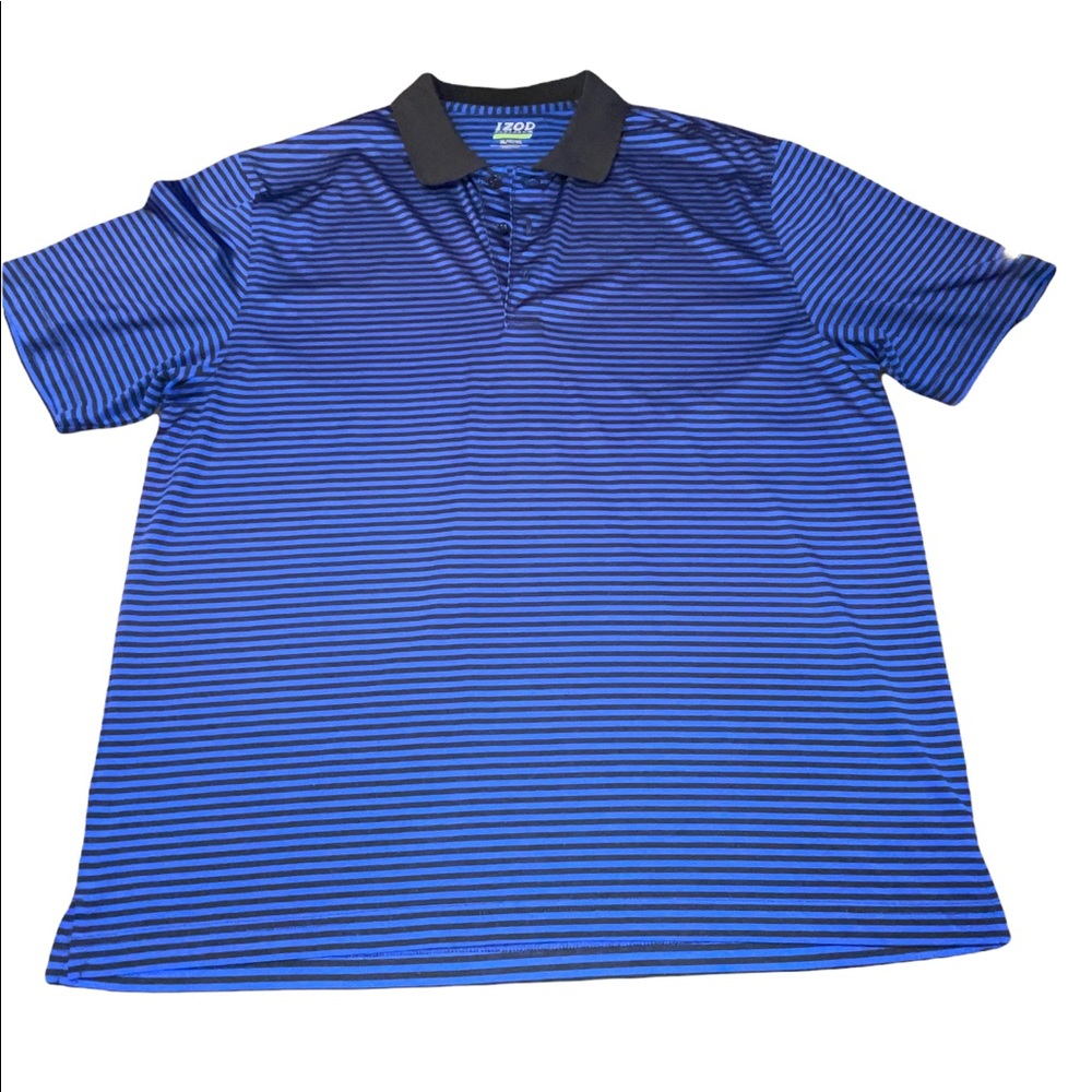 Men’s‎ Izod short sleeve golf polo performance blue and black stripes